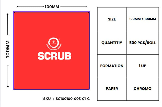 Scrub® 100x100mm Blank Labels,Chromo,500 Labels in roll