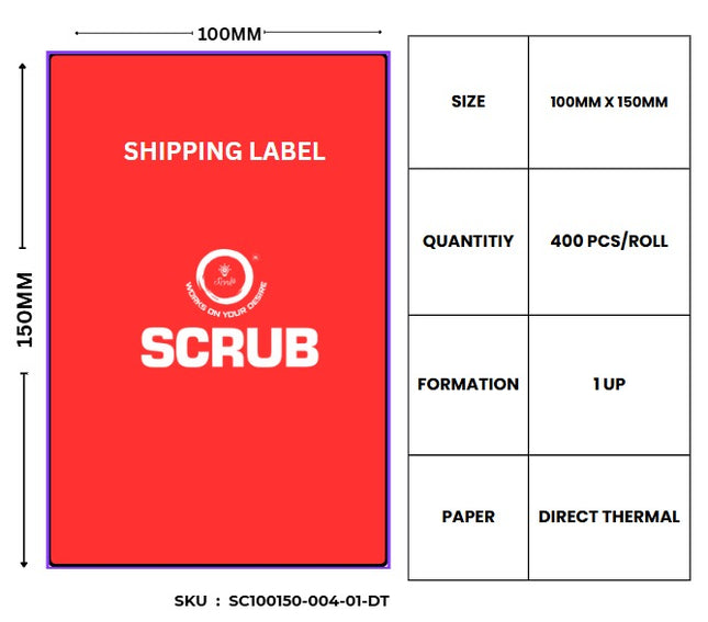 Scrub® Barcode Label 4X6 Inches (100X150 mm),1Up,400 Labels per Roll