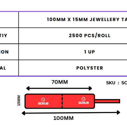 Scrub® 100X15mm Jewelry Label Polyester Barcode Label Tags, Roll of 2500 Labels in Roll