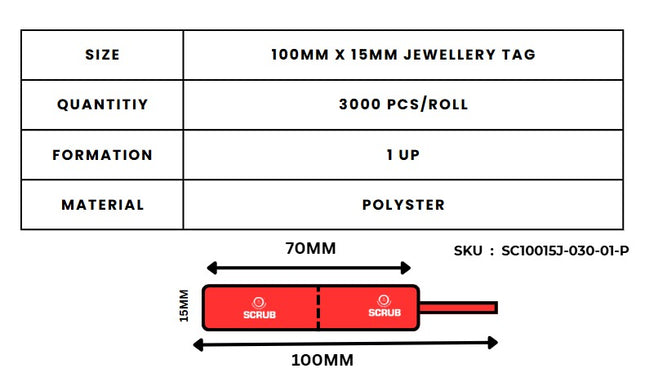 Scrub 100X15mm Jewelry Label Polyester Barcode Label Tags, Roll of 3000 Labels in Roll