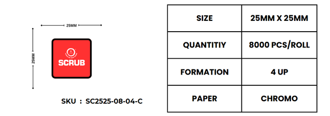 Scrub 25x25 Barcode Stickers, 8000 Label in Roll, 4up