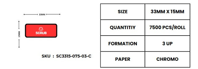 Scrub Barcode Label,33x15mm,3Up,7500 Labels