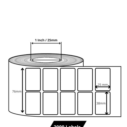 Scrub® 38x25mm Blank Labels,2UP Per Row Scrub Chromo, Thermal Transfer Barcodes, 3000 Labels in roll