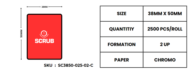Scrub 38X50mm Barcode Blank Labels,2UP Per Row,Chromo,2500 Labels in roll