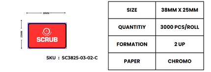 Scrub® 38x25mm Blank Labels,2UP Per Row Scrub Chromo, Thermal Transfer Barcodes, 3000 Labels in roll