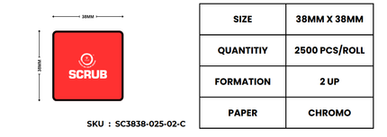 Scrub 38x38mm Barcode Blank Labels,2UP Per Row Chromo,2500 Labels in roll