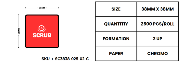 Scrub 38x38mm Barcode Blank Labels,2UP Per Row Chromo,2500 Labels in roll