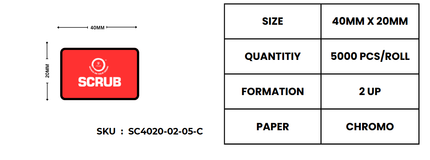 Scrub 40X20mm Blank Labels,2UP Per Row Chromo,5000 Labels in roll