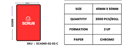 Scrub 40X60mm Blank Labels,2UP Per Row Chromo,2000 Labels in roll