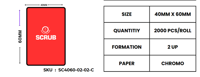 Scrub 40X60mm Blank Labels,2UP Per Row Chromo,2000 Labels in roll
