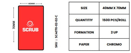 Scrub® 40x70mm Barcode Blank Label,2UP Per Row,Chromo,1500 Labels in roll,1inch core