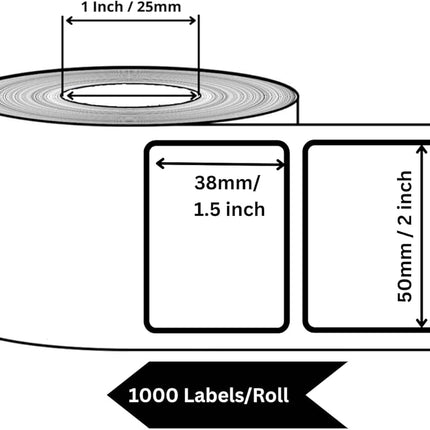 Scrub®50x38mm Barcode Label,1UP Per Row,Polyster,1000 Labels in roll,1inch core