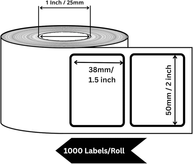 Scrub®50x38mm Barcode Label,1UP Per Row,Polyster,1000 Labels in roll,1inch core