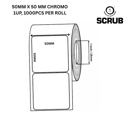 Scrub 50x50,1UP,1000Pcs Per Roll Barcode Chromo Paper Label Sticker