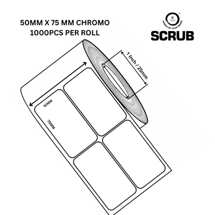 Scrub 50x75mm Barcode Blank Label,2UP Per Row Chromo,1000 Labels per roll