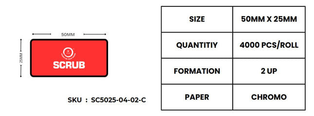 Scrub® 50x25mm Barcode Label,2UP Per Row Chromo,4000 Labels per roll