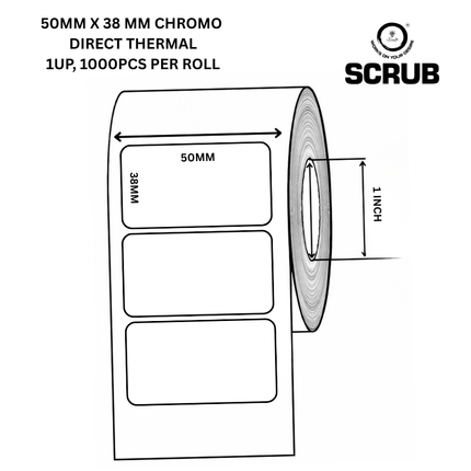 Scrub 50X38mm Barcode Blank Labels,1UP Per Row,DirectThermal,1000 Label per roll