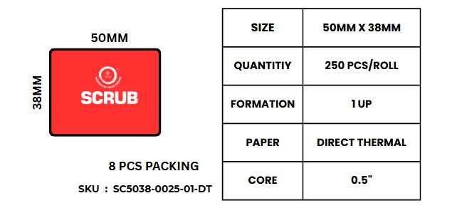 Scrub® 50X38mm Barcode Blank Label,1UP Per Row Direct Thermal,250 pcs