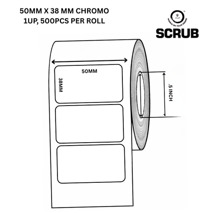 Scrub 50X38mm Barcode Labels,1UP Per Row Direct Thermal 500 Labels in roll