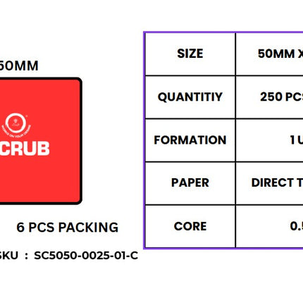 Scrub® Barcode Label  50X50 1UP 250PC Direct Thermal(6P PACK) for mobile portable label printers