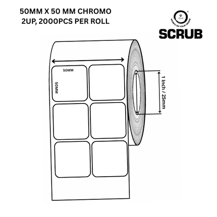 Scrub 50x50,2Up, 2000Pcs Per Roll Self Adhesive Rectangular Shape White Barcode Chromo Paper Label Sticker