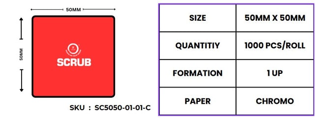 Scrub 50x50,1UP,1000Pcs Per Roll Barcode Chromo Paper Label Sticker