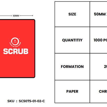 Scrub 50x75mm Barcode Blank Label,2UP Per Row Chromo,1000 Labels per roll