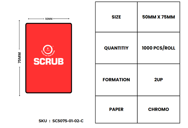 Scrub 50x75mm Barcode Blank Label,2UP Per Row Chromo,1000 Labels per roll