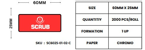 Scrub® 60x25mm Barcode Blank Label,1UP Per Row Chromo,2000 Labels in roll,1inch core