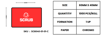 Scrub® 60x40mm Barcode Blank Label,1UP Per Row Chromo,1000 Labels per roll