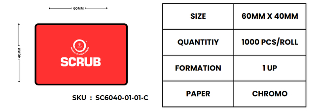 Scrub® 60x40mm Barcode Blank Label,1UP Per Row Chromo,1000 Labels per roll