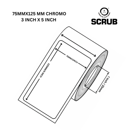 Scrub® 75x125mm Blank Barcode Label,1UP Per Row Chromo,500 Labels in roll