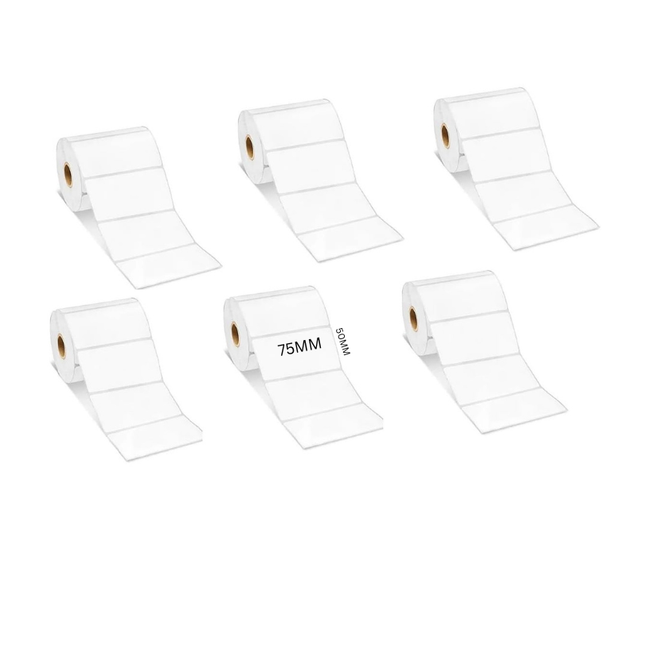 Scrub® 75x50mm Blank Labels, Direct Thermal 150 Labels per roll for Mobile Portable Printer (Pack of 6 roll)