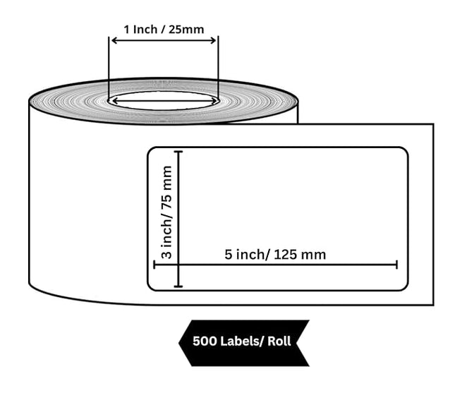 Scrub® 75x125mm Barcode Blank Label,1UP Per Row, Direct Thermal,400 Labels in roll