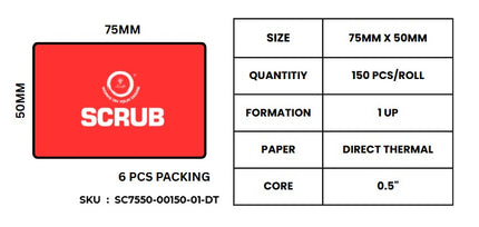 Scrub® 75x50mm Blank Labels, Direct Thermal 150 Labels per roll for Mobile Portable Printer (Pack of 6 roll)