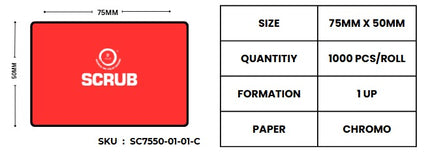 Scrub® 75x50mm Blank Labels,1UP Per Row Chromo,1000 Barcodes Label