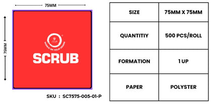 Scrub® Barcode Label 75x75mm Polyster 1UP 500PC