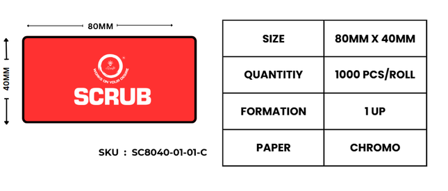Scrub® 80x40mm Blank Labels,1UP Per Row Scrub Chromo,1000 Labels in roll