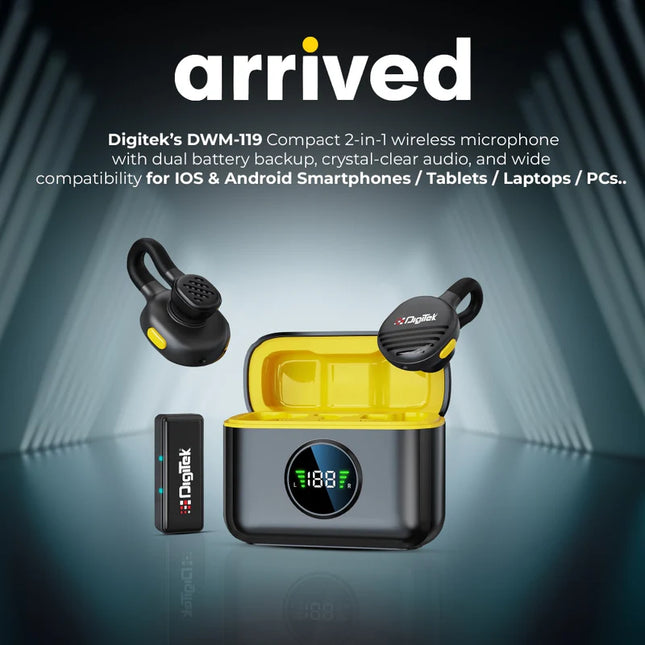 Digitek (DWM 119) 2-in-1 Wireless Microphone, 2.4G Mic with 30m Range, 6Hr Battery, Noise Cancellation & Power Indicator, for iPhone & Android Smartphones, Ideal for Vlogging, Live Streaming & Interviews