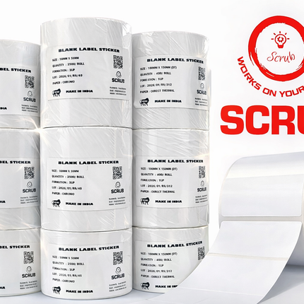 Scrub® 40x70mm Barcode Blank Label,2UP Per Row,Chromo,1500 Labels in roll,1inch core