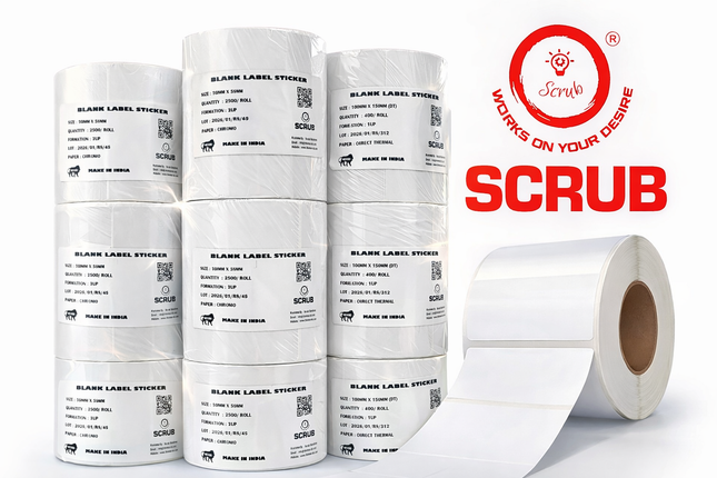 Scrub®100mm x 150mm,Direct Thermal Barcode Label Sticker,400 Labels,1inch core