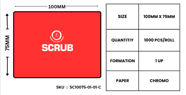 Scrub® 100x75mm Blank labels, Scrub Chromo, Thermal Transfer Barcodes, 750 labels in roll, 100x75 mm