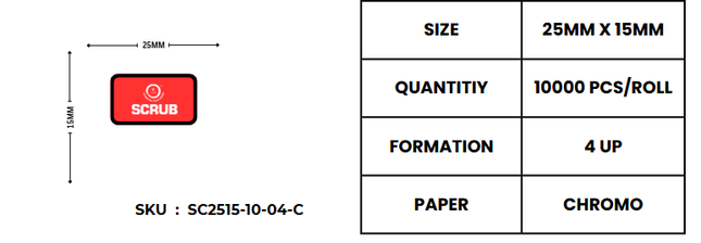 Scrub® 25x15mm Blank labels,4UP Per Row Scrub Chromo, Thermal Transfer Barcodes, 10000 labels in roll, 25x15 mm, 1inch x 0.59inch